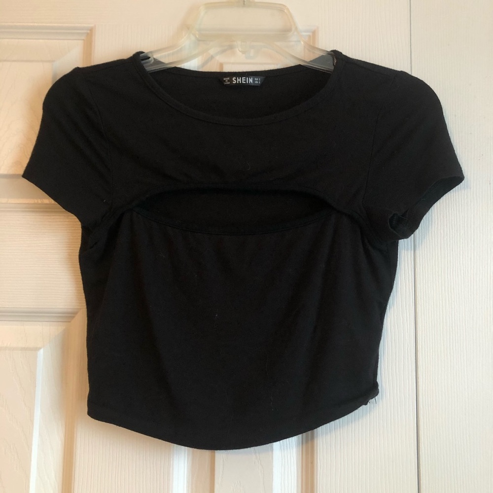 SHEIN Cut Out Front Black Crop Top.